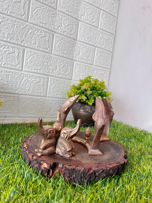 Brass Dolphin And Elephant Table Top - Antique Items - Bombay Antiques