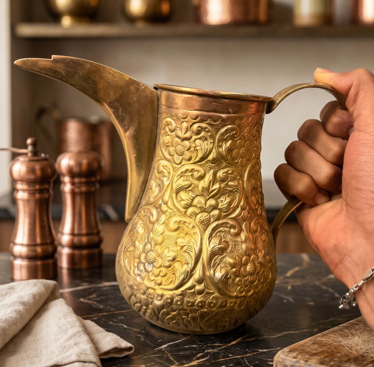 Antique Peetal Engraved Jug | Brass Engraved Decorative Water Jug | Made in 1966