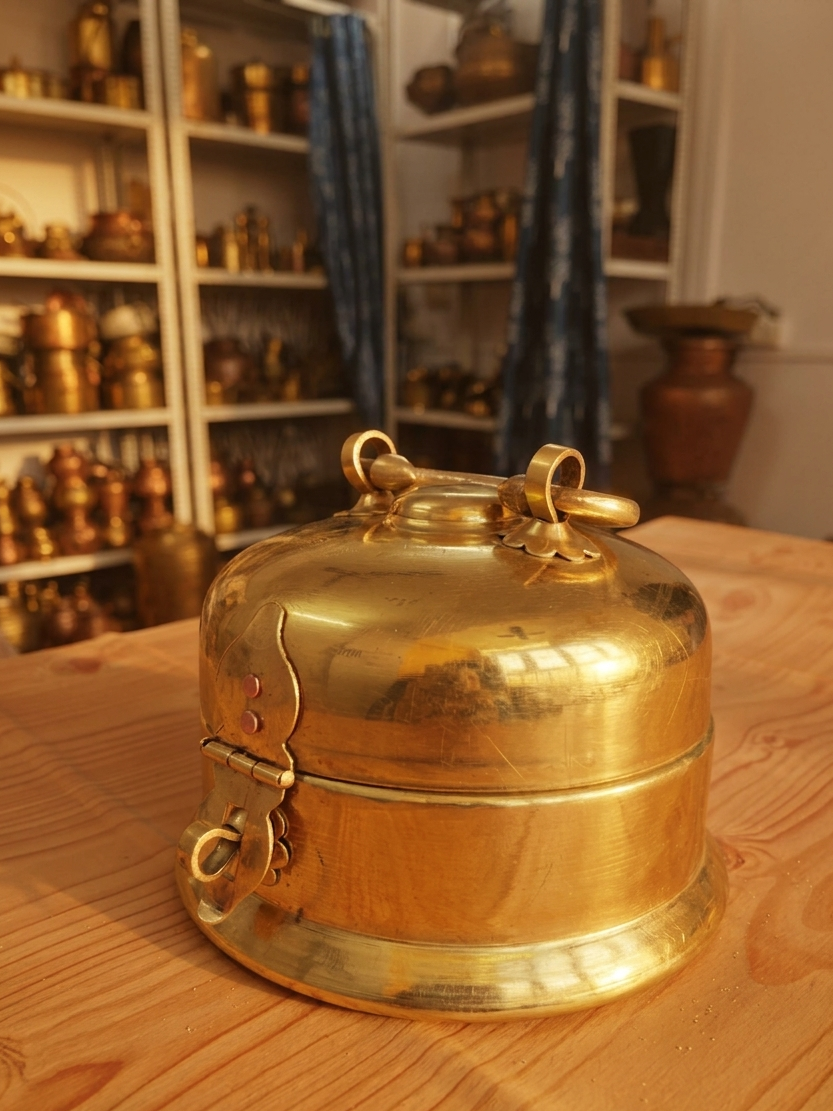 1.8 Kgs Vintage Brass Betel Nut Box - Pan Dabba - Bombay Antiques