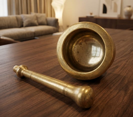 Antique Brass Heavy Khalbatta | Brass Mortar and Pestle Set | Made in 1964