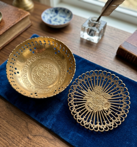 Antique Brass Decor Bowls in Pair | Decorative Brass Bowl Set | Made in 1964