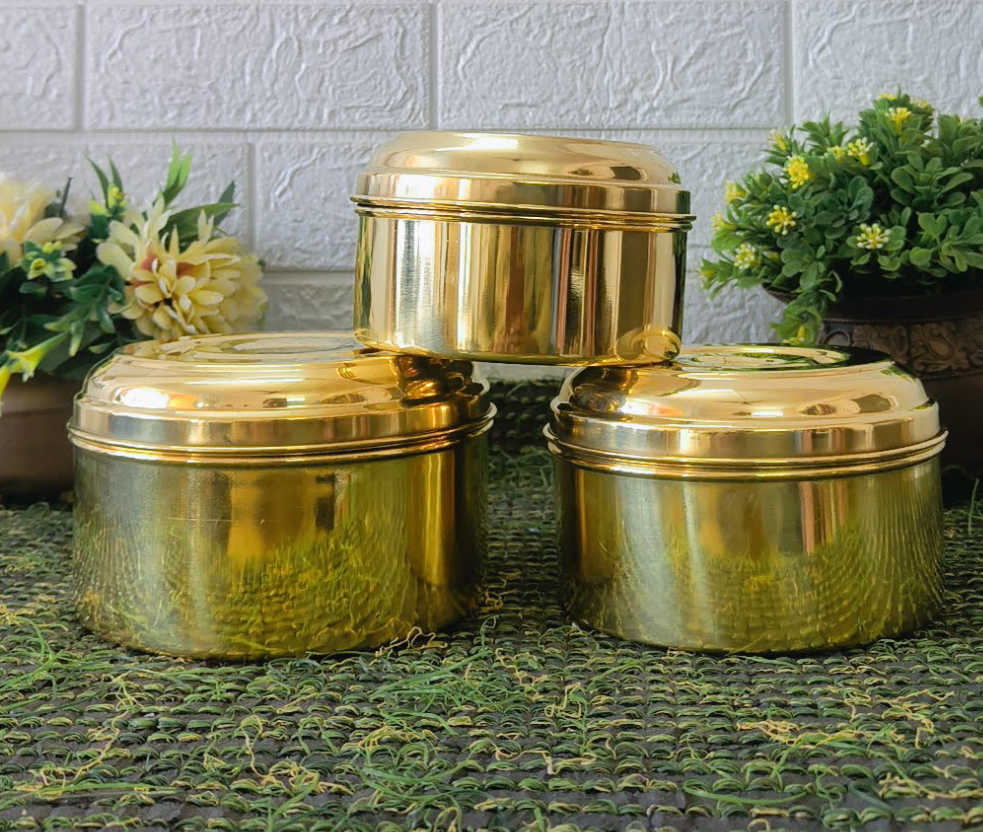 Antique Brass Laddu box Set of 3 - Storage Box