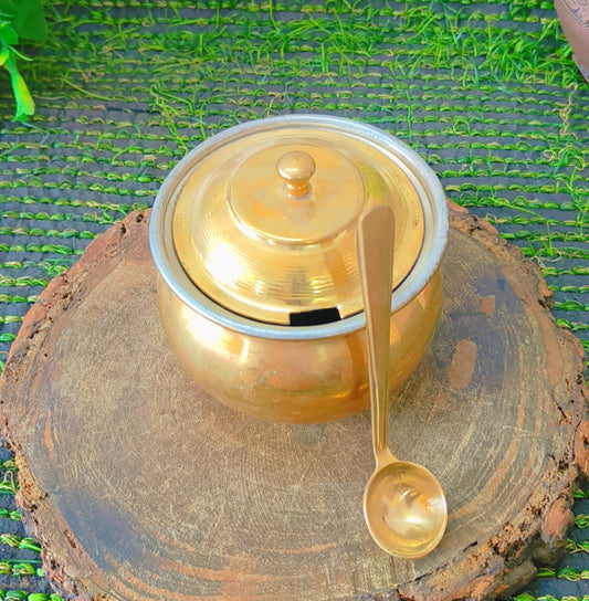 Vintage Brass Hammered Ghee Pot | with Spoon & Lid | Traditional Ghee Utensil | Kitchen Item