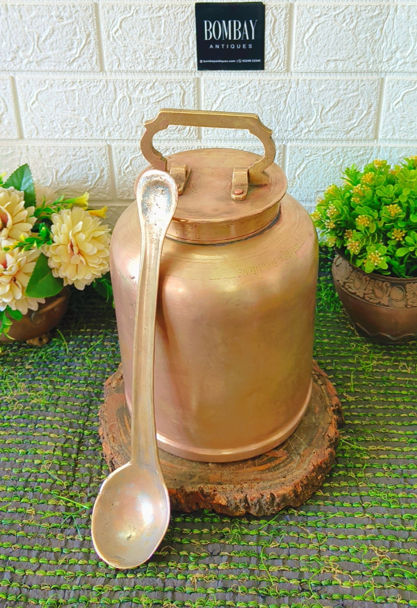 Antique Brass Canister | Storage Box With Ladle | Rare Traditional Ketli