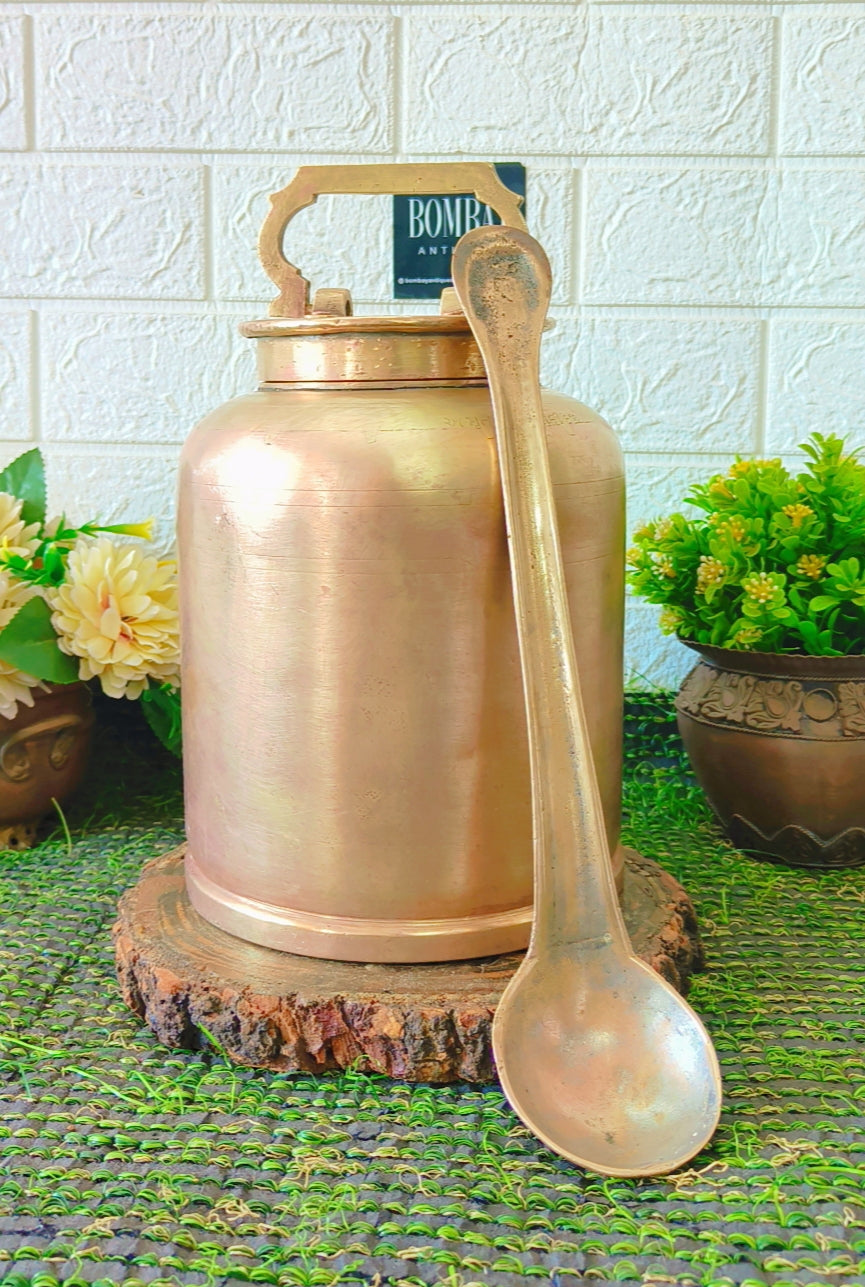 Antique Brass Canister | Storage Box With Ladle | Rare Traditional Ketli