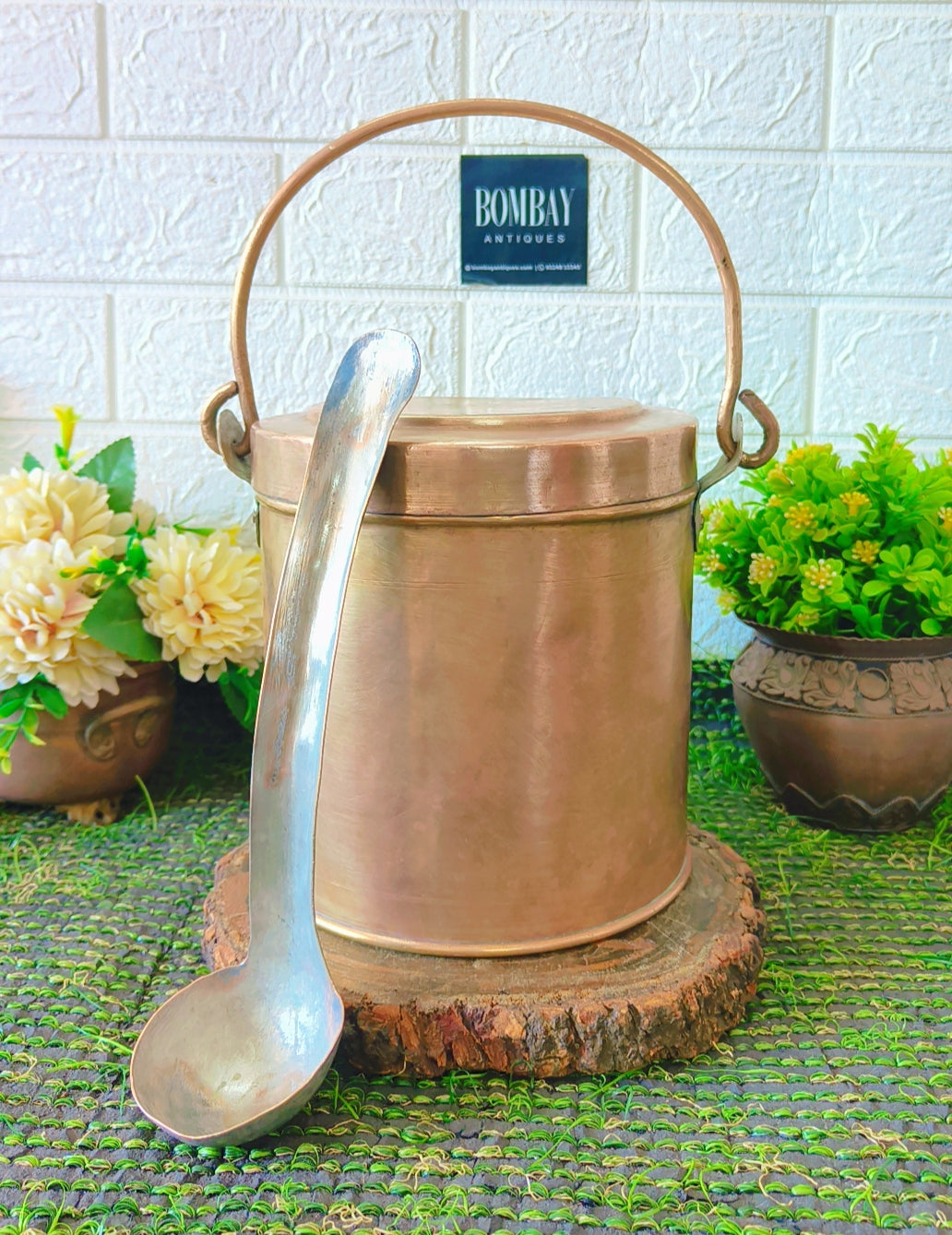 Antique Brass Storage Box with Ladle