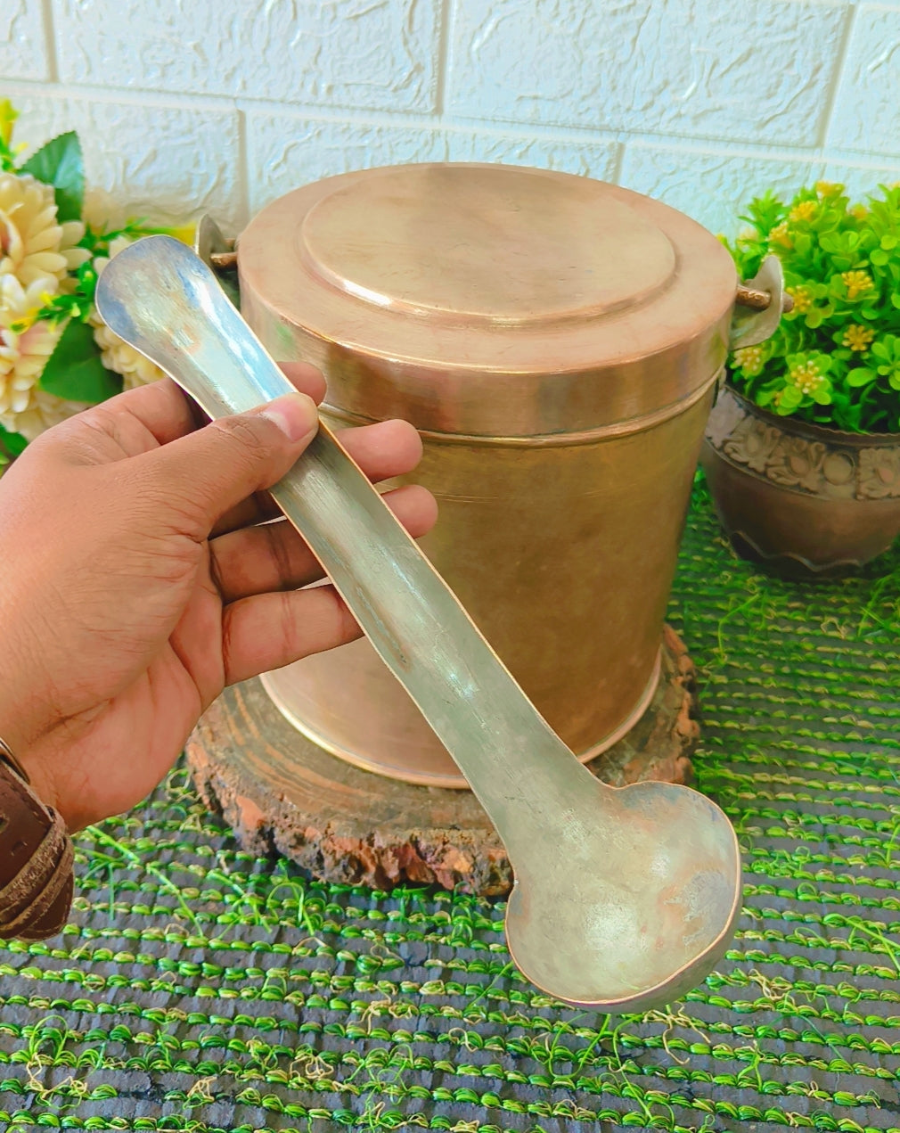 Antique Brass Storage Box with Ladle