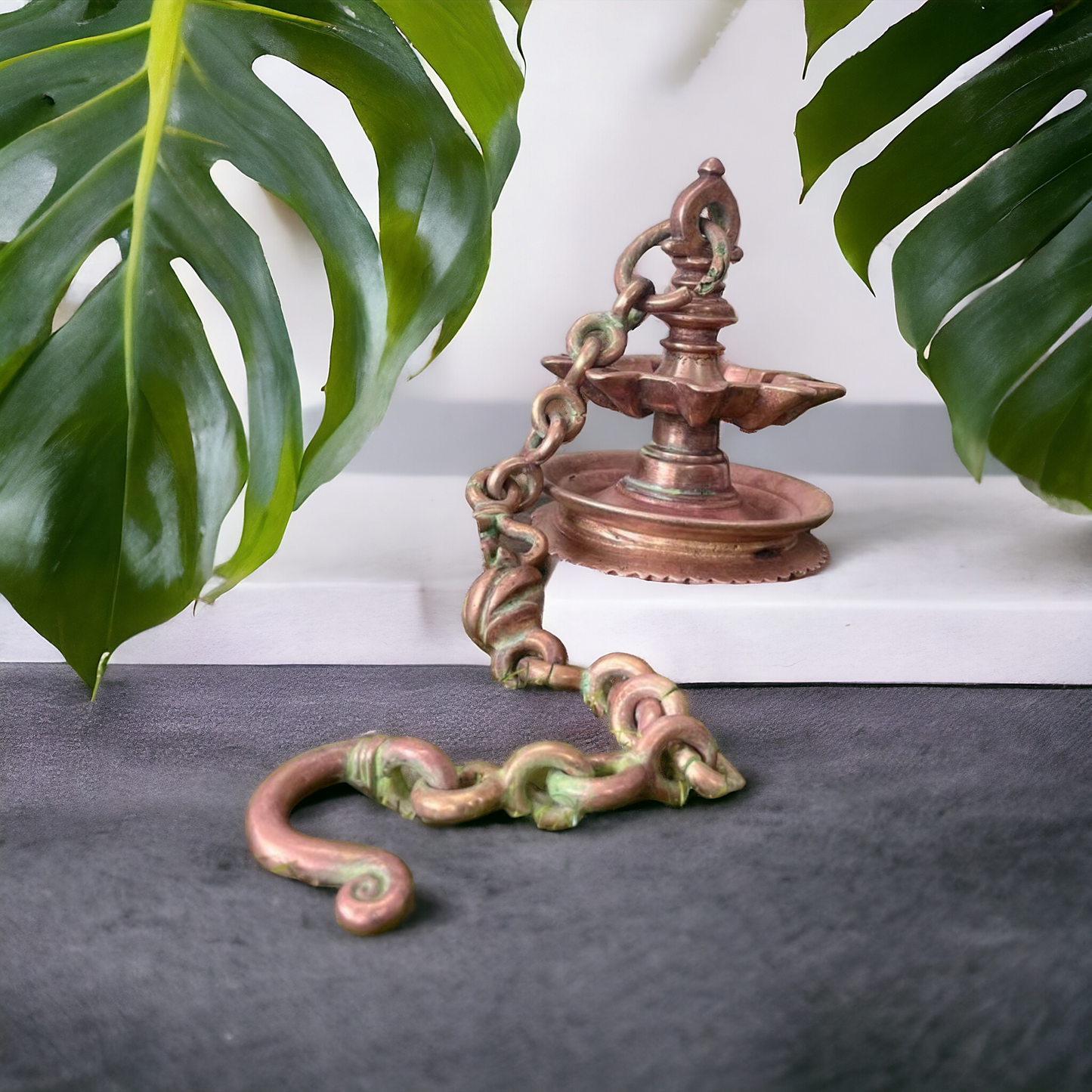 Copper lamandiva - Antique 9 Wicks Hanging Oil Lamp - Bombay Antiques