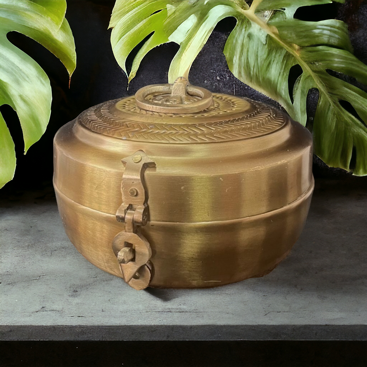 Brass Vintage Kadi Dabba With Lock - Bombay Antique Approved - Bombay Antiques