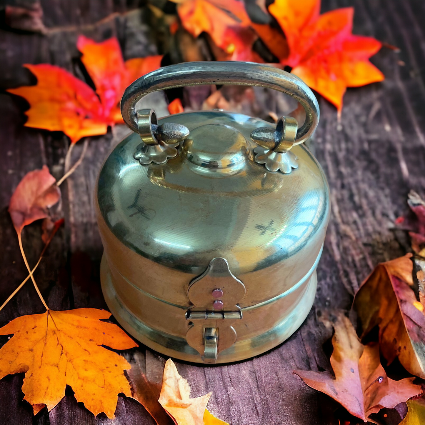 Vintage Brass Betel Nut Box - Pan Dabba - Bombay Antiques