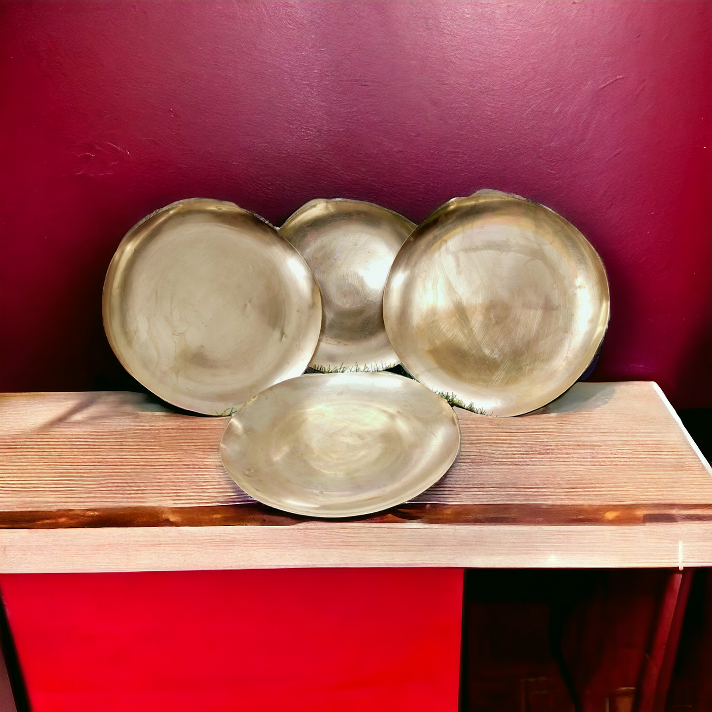 Antique Brass Dinner Plate Set of 4 - Bombay Antiques