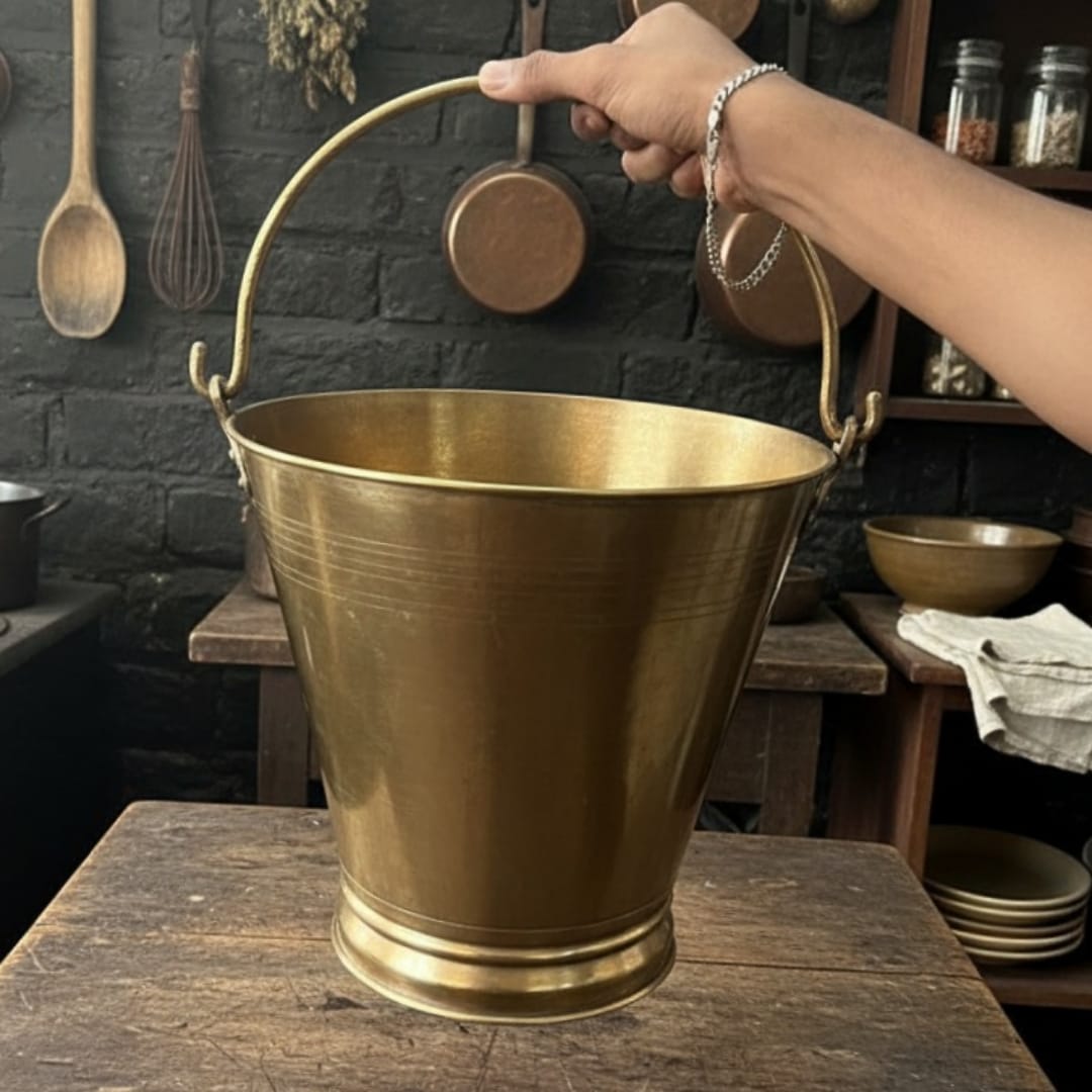 1959 Antique Brass Bucket 15L | Large Brass Décor Bucket