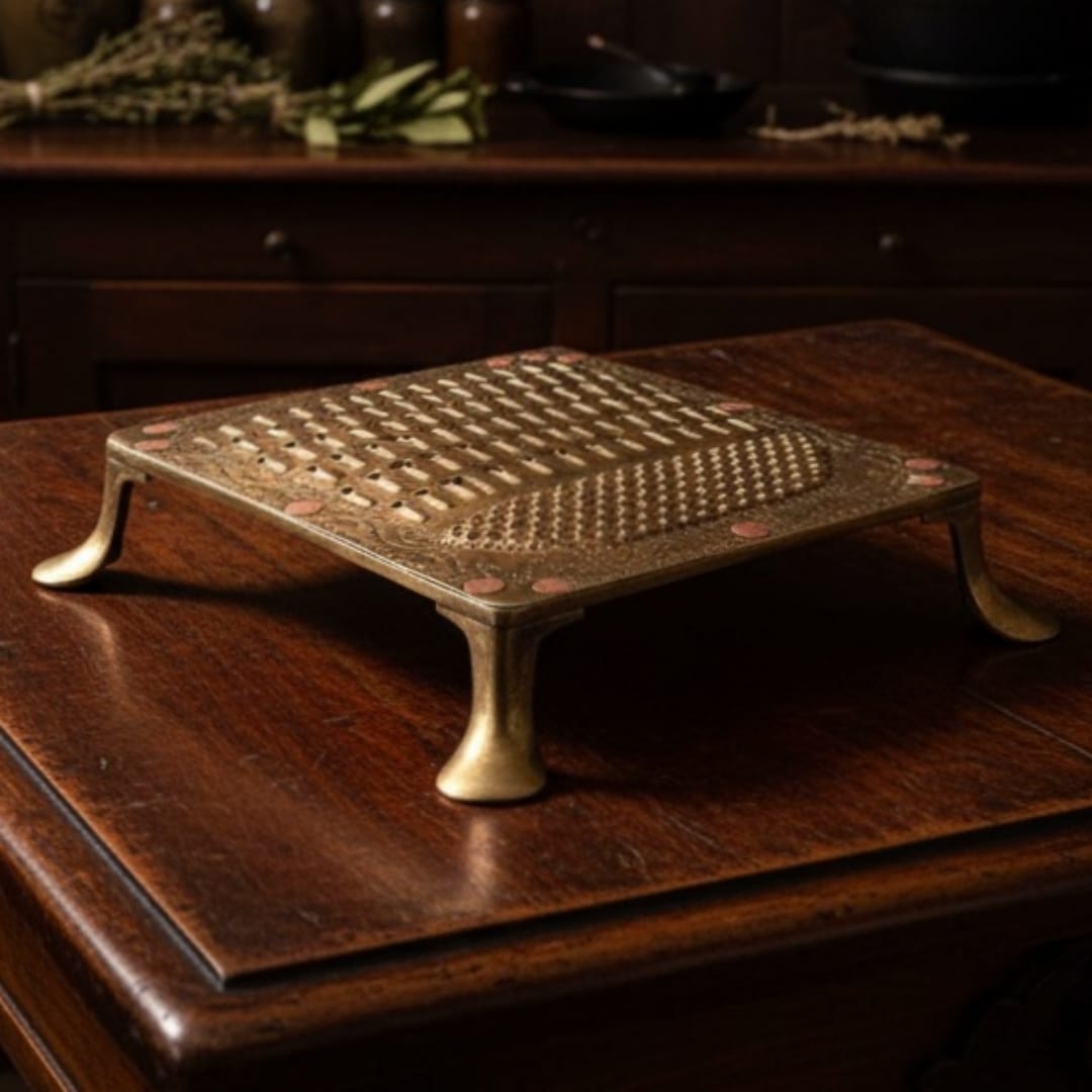 Antique Brass Engraved Grater | Solid Brass Kitchen Collectible Grater