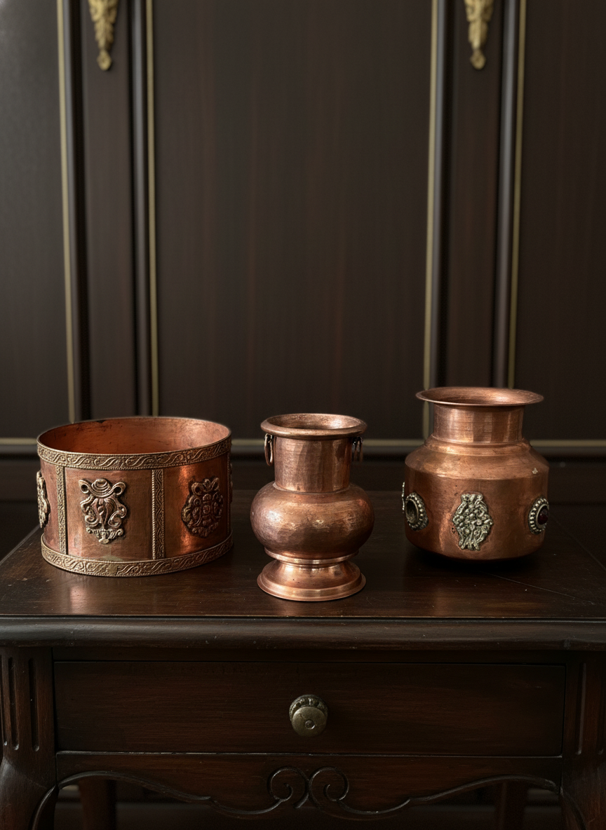 1967 Antique Copper Kalash and Bowl Set | Classic Copper Décor Collection