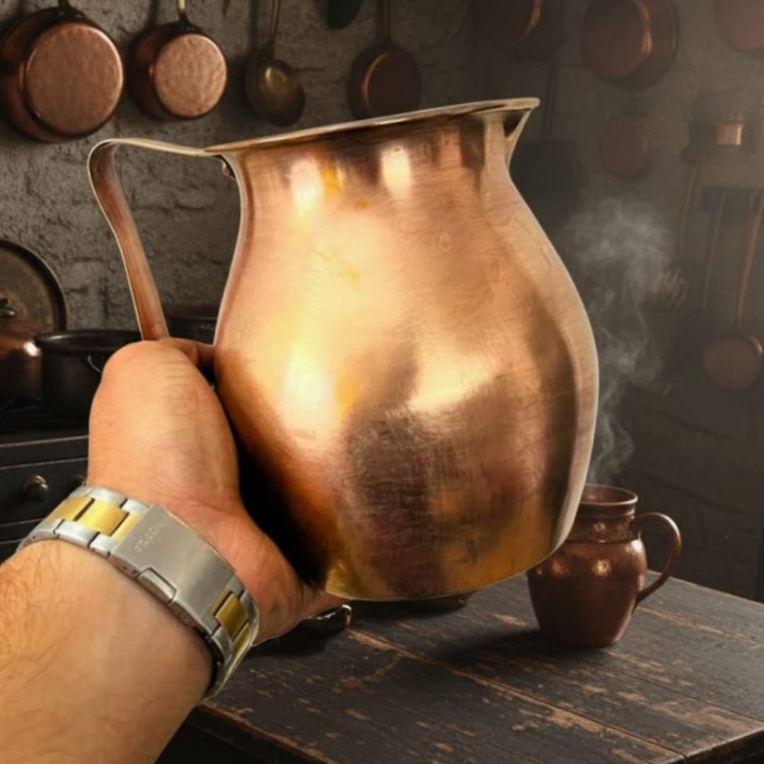 1984 Antique Brass Small Bucket and Jug Pair | Classic Brass Décor and Utility Set