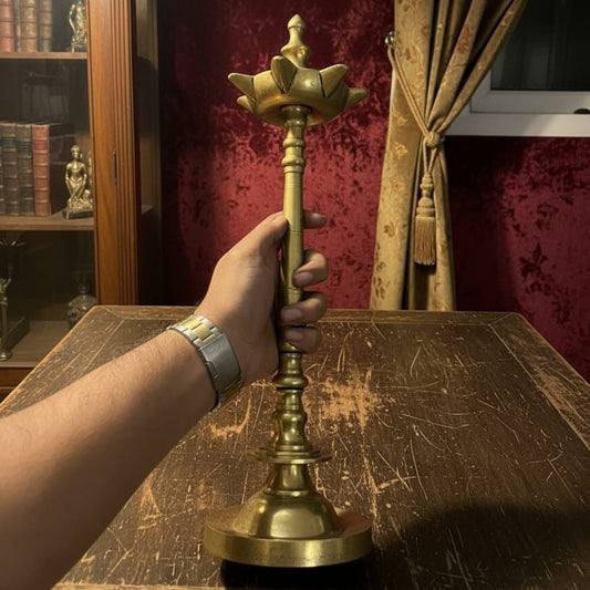 1987 Antique Brass Samay With Cap | Tall Brass Décor Samay