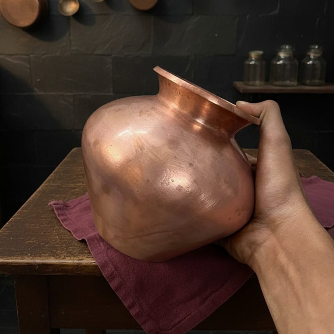 1972 Antique Copper Kalash with Pyala | Copper Kalash Set