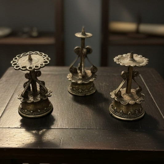 1981 Antique Brass Candle Holders Set of 3 | Brass Tabletop Decor Set