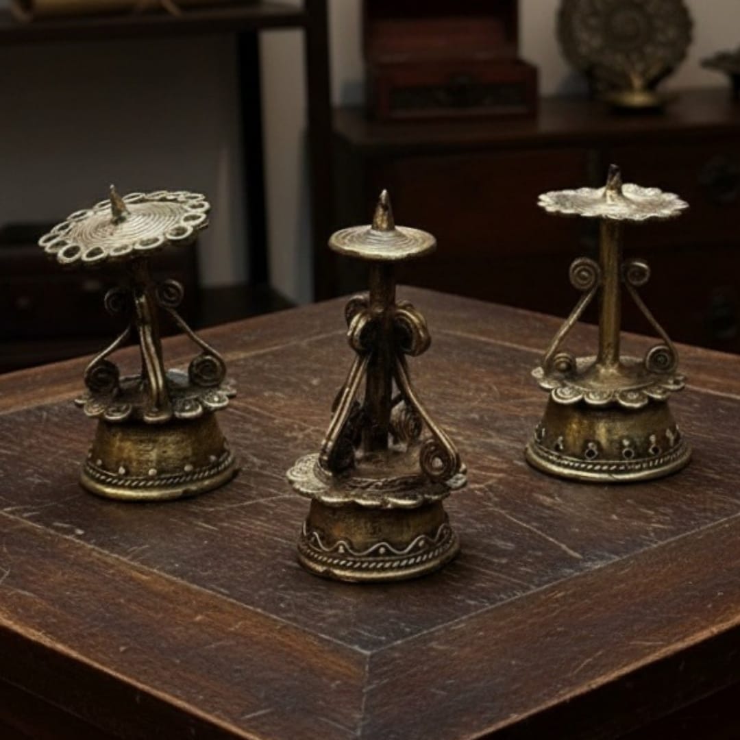1981 Antique Brass Candle Holders Set of 3 | Brass Tabletop Decor Set
