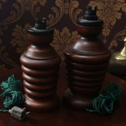1979 Antique Teakwood Lamp Pair | Teakwood Table Lamps