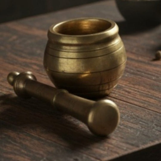 1974 Antique Brass Khalbatta | Heavy Brass Mortar and Pestle Set