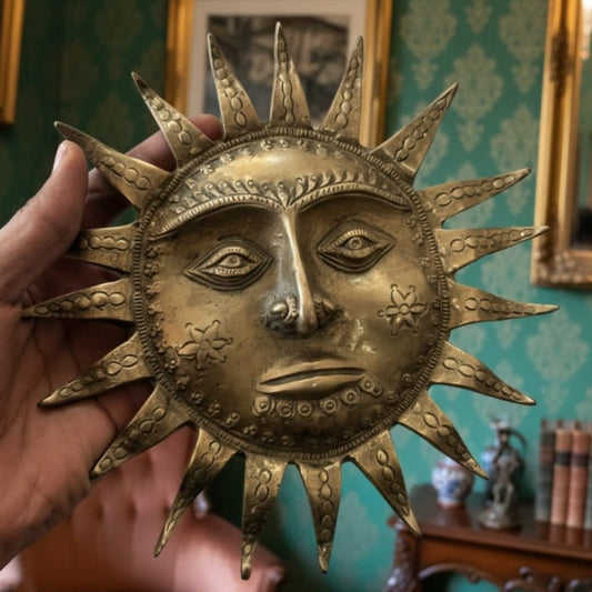 1975 Antique Brass Surya Head | Traditional Indian Sun Face Wall Hanging