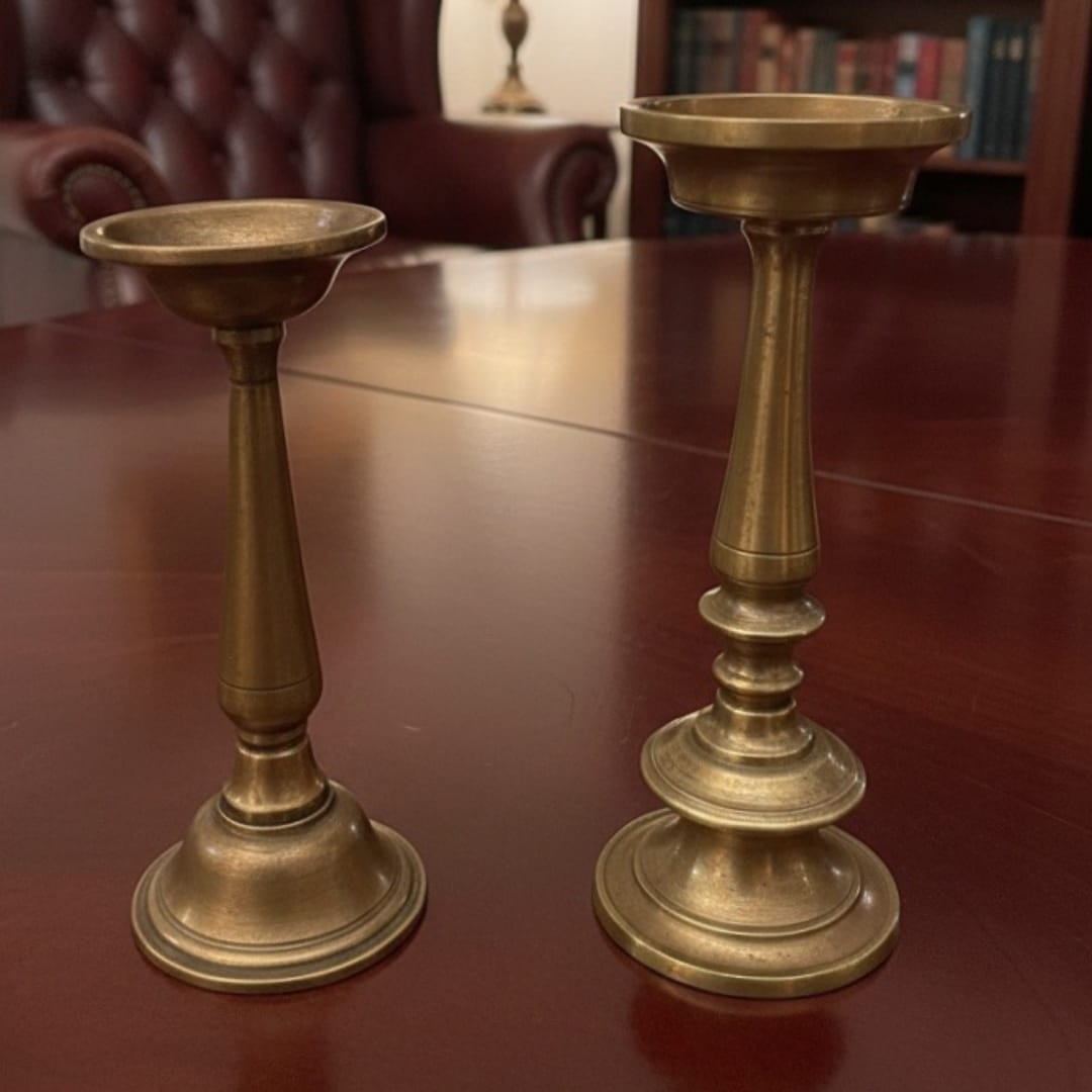 1960 Antique Brass Niranjan Pair | Traditional Oil Lamp Set