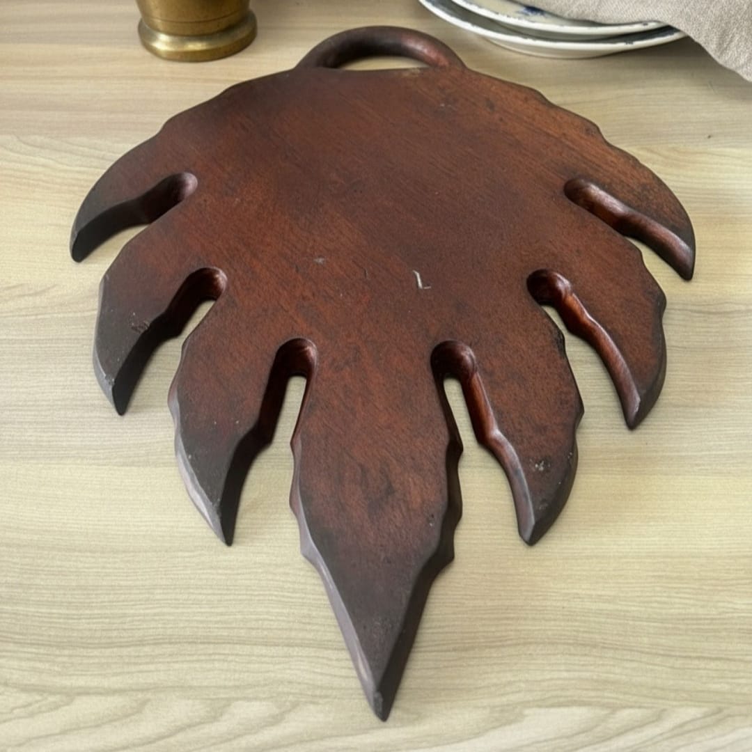 1978 Antique Brass Teakwood Tray | Elegant Mixed-Material Serving Essential