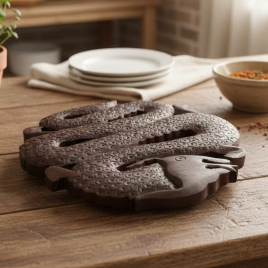 1975 Antique Teakwood Wall Hanging Dragon | Ornate Decorative Plaque