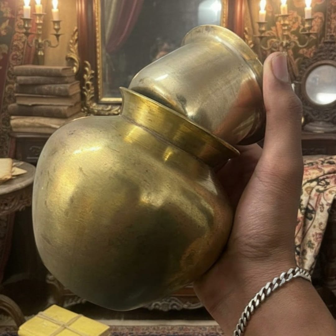 1986 Antique Brass Kalash with Pyala | Traditional Vessel Set