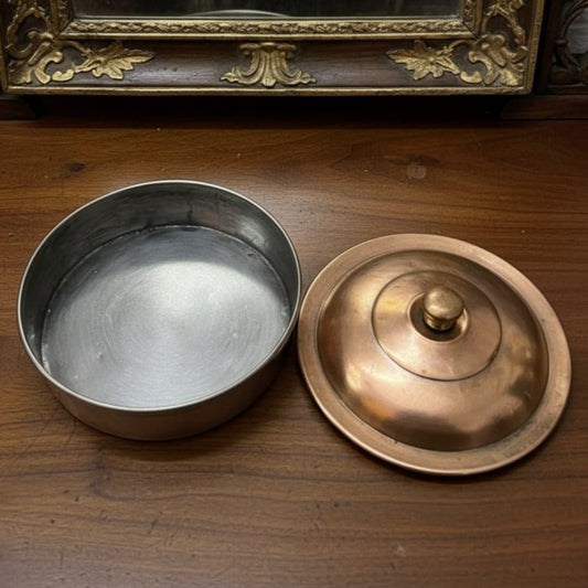 1987 Antique Brass Small Chapati Box | Compact Brass Roti Storage Container