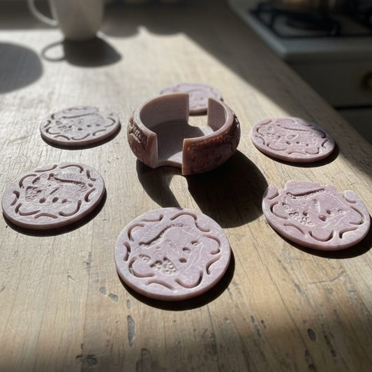 1991 Antique Stone Coasters | Elegant Natural Stone Table Accents