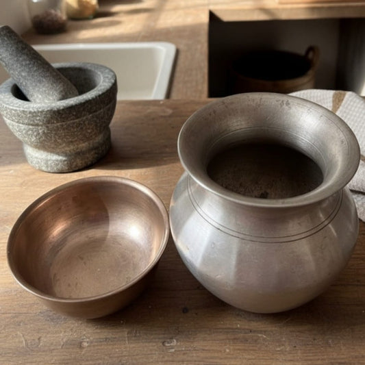 1977 Antique Bronze Kalash with Brass Pyala | Bronze & Brass Kalash Set