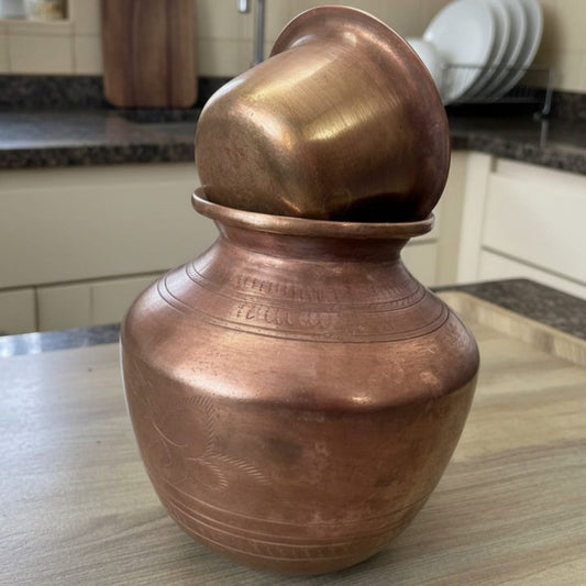 1980 Antique Brass Kalash with Brass Pyala | Classic Brass Kalash Set