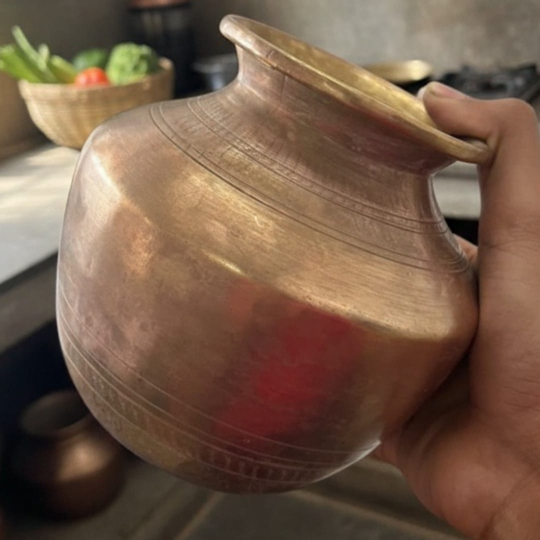 1980 Antique Brass Kalash with Brass Pyala | Classic Brass Kalash Set