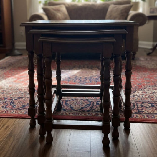 1995 Antique Teakwood Nesting Side Tables set of 3| Wooden Accent Tables