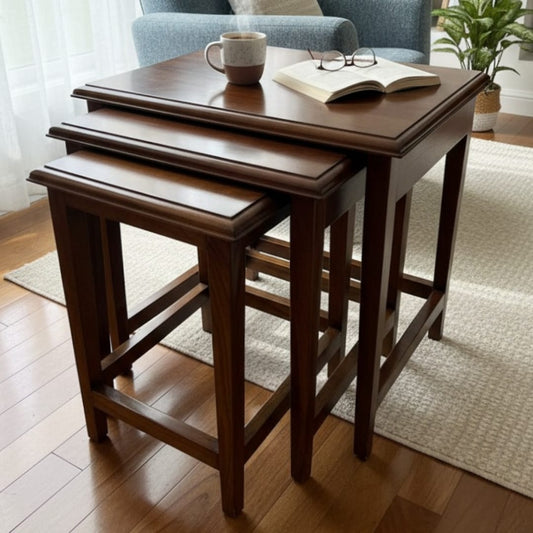 1990 Antique Teakwood Nesting Tables Set of 3 | Wooden Accent Tables