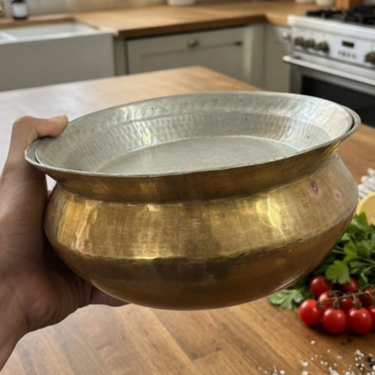 1987 Antique Brass Cooking Bowl with Small Parat | Brass Kitchenware Set