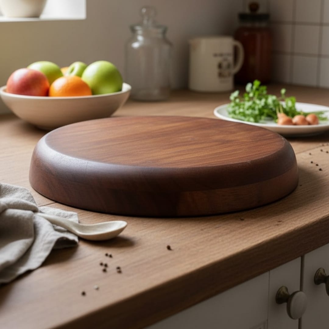1982 Big Antique Rosewood Plate | Solid Wooden Serving Platter
