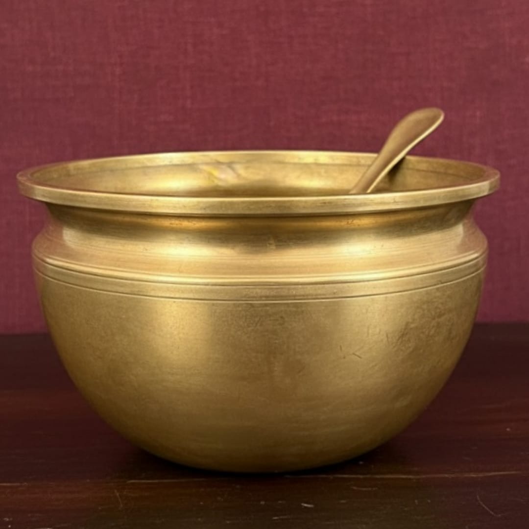 1979 Antique Bronze Cooking Pot with Copper Lid & Ladle | 2–2.5 Litre Dual-Metal Cookware Set