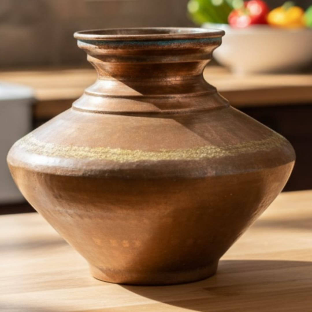 1990 Antique Copper Kalash | Rounded 1 Litre Utility Vessel