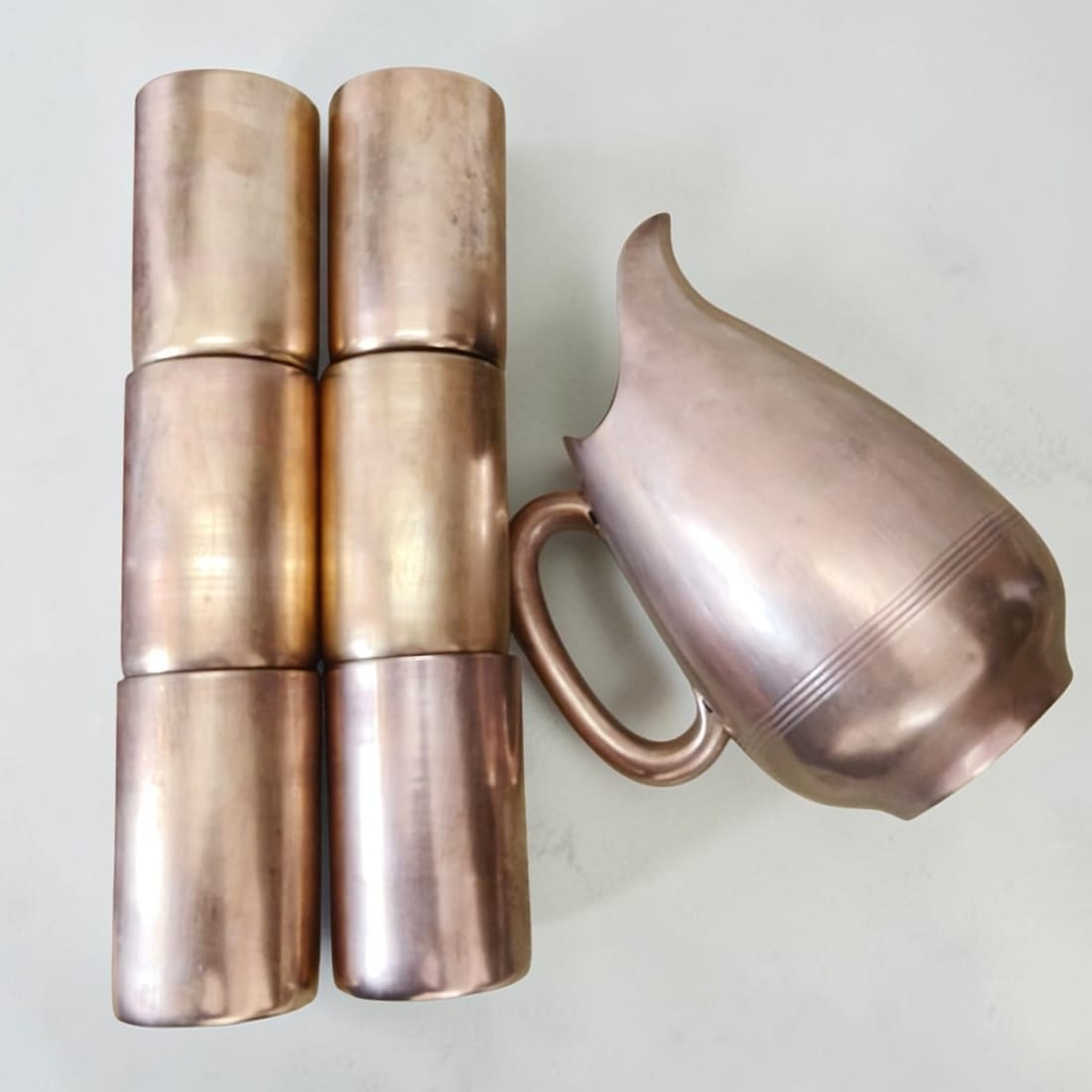 1985 Antique Brass Jug Set with Glasses | Brass Serving Water Set - Bombay Antiques