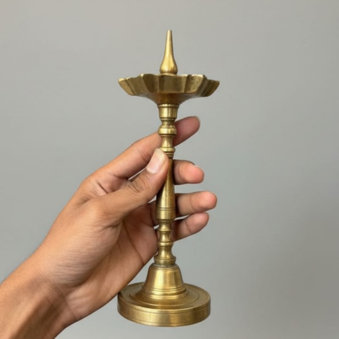 1981 Antique Brass Small Samay & Diya Set | Decorative Brass Oil Lamps