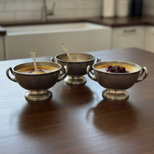 1985 Antique Brass Bowls Set of 3 with Spoons | Decorative Brass Serving Set - Bombay Antiques
