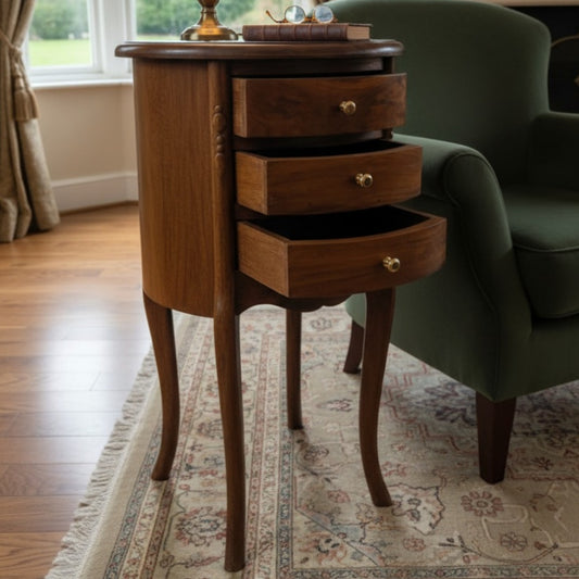 1990 Antique Teakwood Side Table with Drawers | Decorative Storage Table Bedside living Room - Bombay Antiques