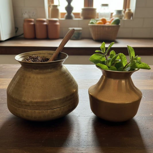 1966 Antique Brass Kalash in Pair | Decorative Brass Vessels - Bombay Antiques