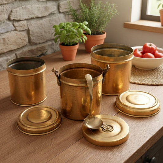 1983 Antique Brass Storage Boxes Set of 3 | Decorative Brass Container Set - Bombay Antiques