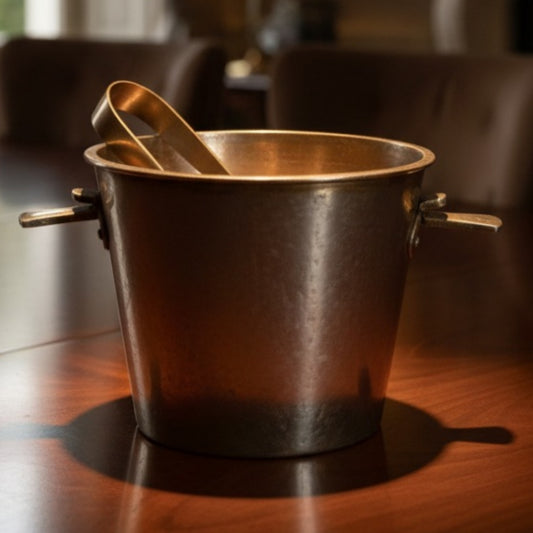 Antique Brass Ice Bucket with Tong 1.5L | Decorative Brass Barware | Made in 1973
