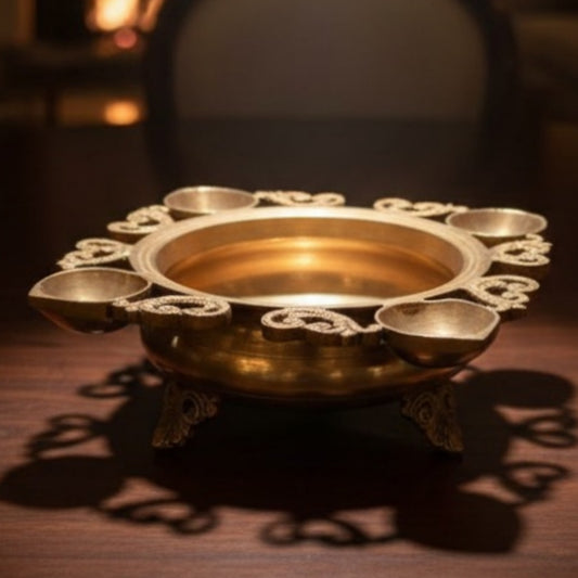 Antique Brass Engraved Diya Urli | Decorative Brass Centerpiece | Made in 1968