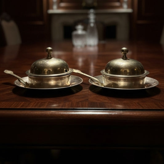 Antique Brass Butter Dish in Pair with Spoon | Decorative Brass Serving Set | Made in 1977